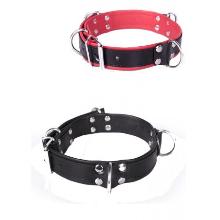 collier cuir bicolor  4 anneaux D métal
