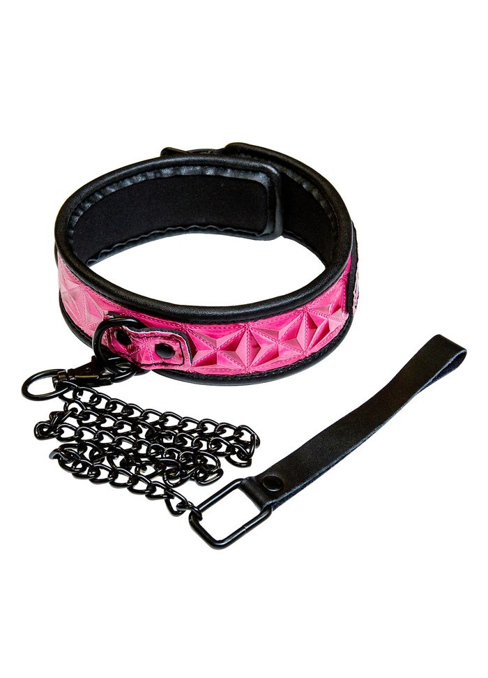 Collier esclave soumise vinyls rose avec laisse