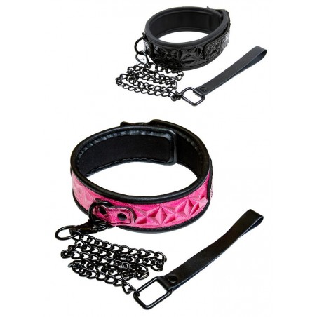 Collier soumise vinyls rose ou noir avec laisse