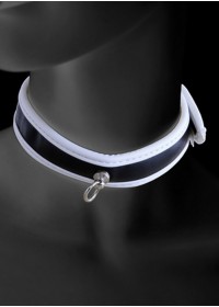 Collier soumise aspect cuir bi color noir-blanc