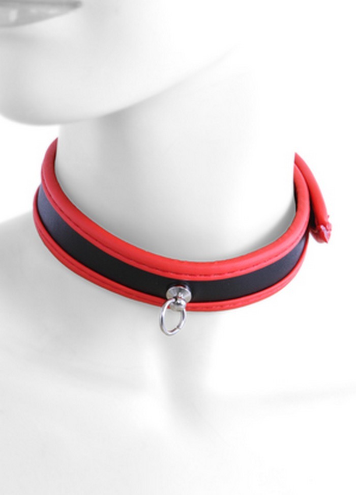 Collier soumise aspect cuir bi color noir-rouge