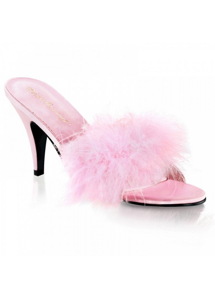 Pleaser Mules Amour en marabout rose