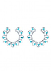 Bijoux de téton Fleurs en métal argenté avec strass de couleurs bleu Turquoise
