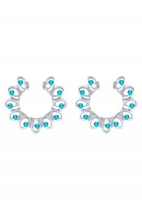 Bijoux de téton Fleurs en métal argenté avec strass de couleurs bleu Turquoise
