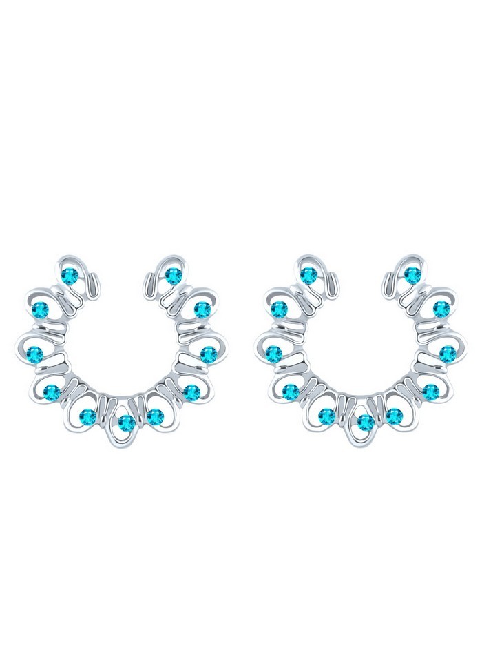 Bijoux de téton Fleurs en métal argenté avec strass de couleurs bleu Turquoise
