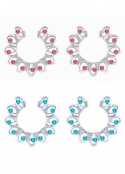 Bijoux de téton Fleurs en métal argenté avec strass de couleurs Rose ou Turquoise
