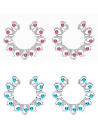 Bijoux de téton Fleurs en métal argenté avec strass de couleurs Rose ou Turquoise