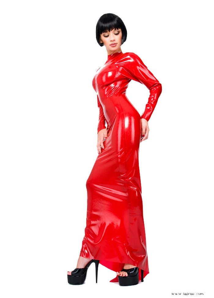 Latexa 3073 Robe latex longue avec manches & traîne noir