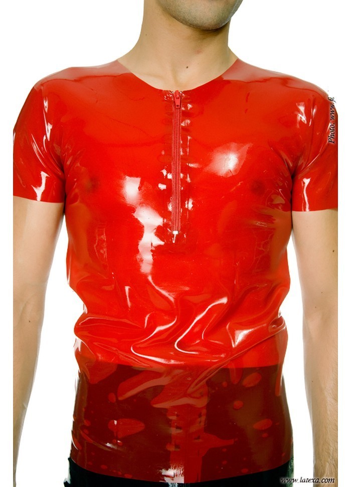 Latexa 1231 Tee shirt latex rouge homme zippé
