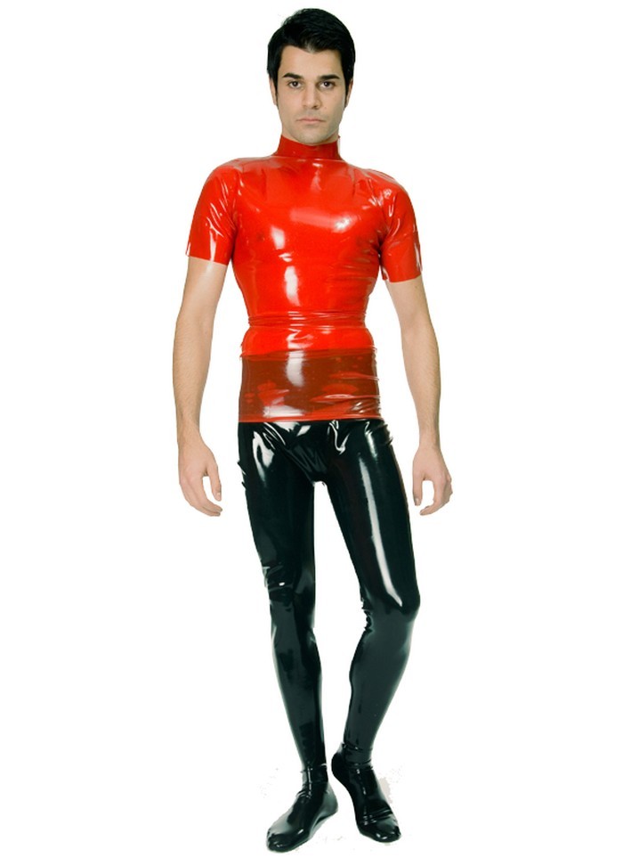 Latexa 1233 Tee shirt latex homme petite manches & col rouge