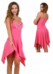 Robe sexy rose bonbon pour femme forme asymétrique