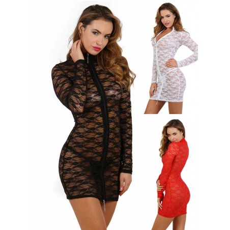 Robe sexy pour femme en dentelle transparente