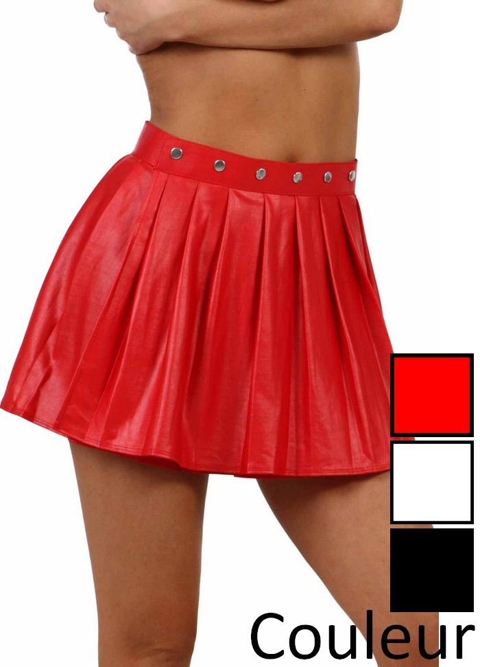 Jupe magique Kilt plissé wetlook rouge,noir,blanc