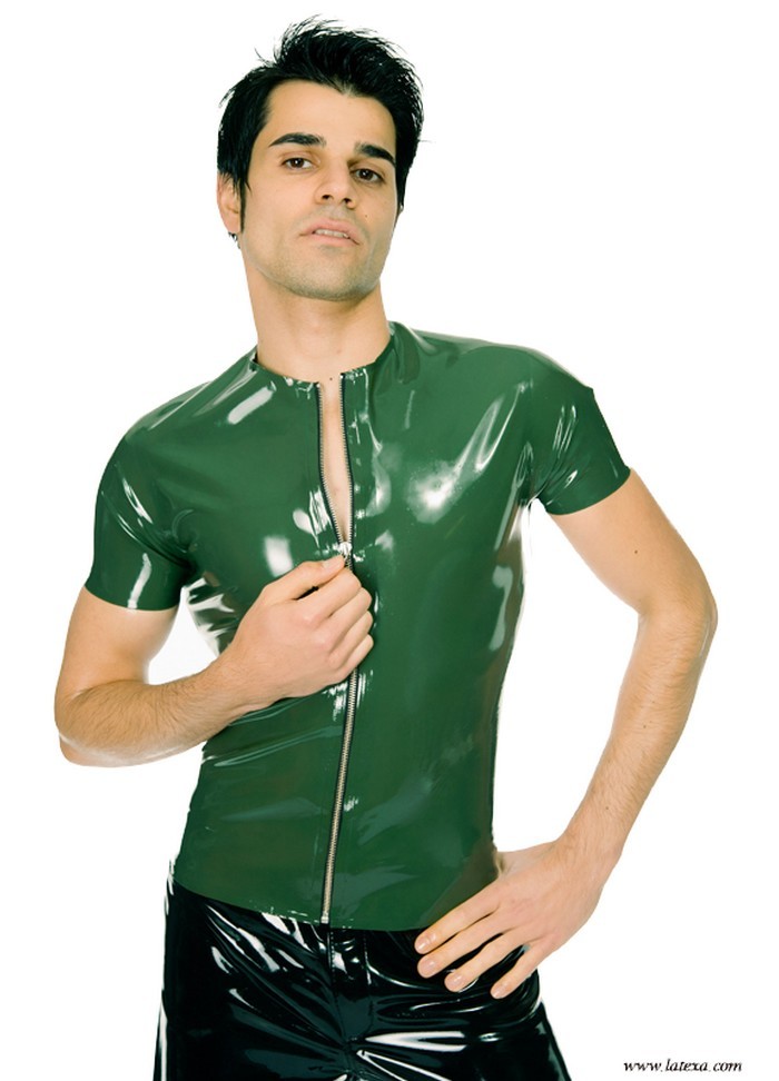 Latexa 3134 Tshirt latex homme petites manches zippé devant vert