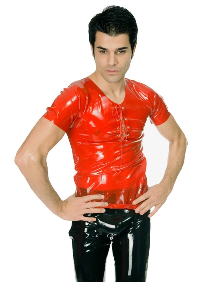 Latexa 1232 Tee Shirt homme latex rouge avec laçage