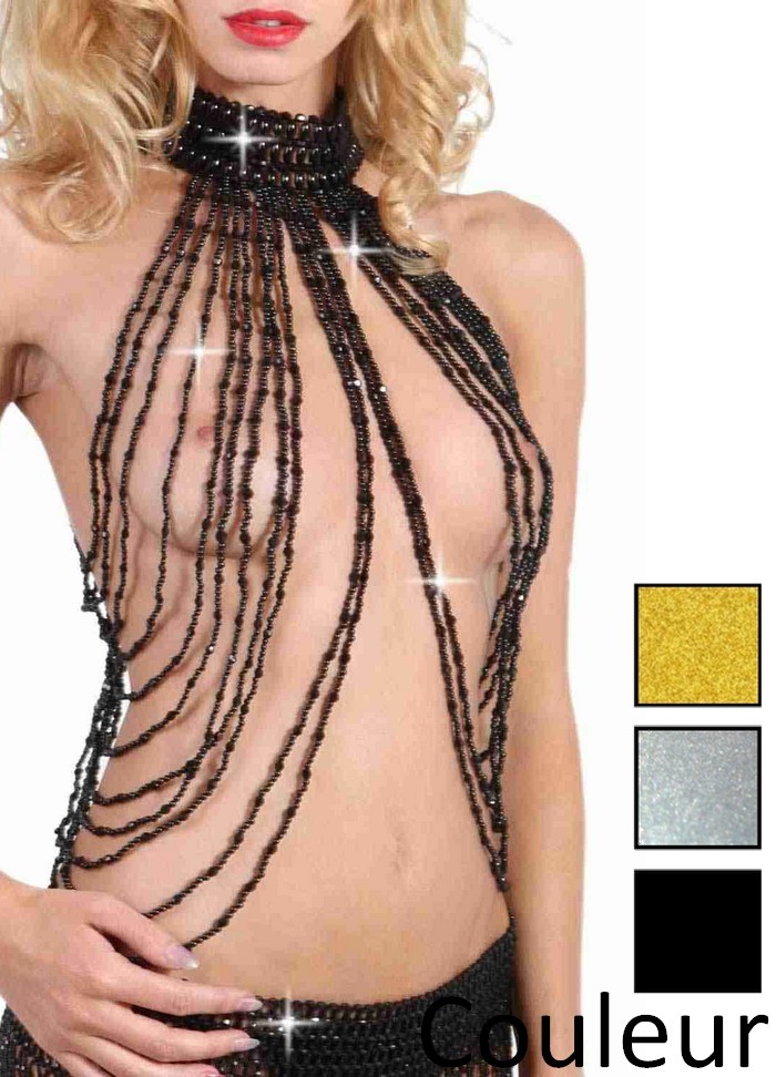Top sexy en perles pour femme avec tour de cou et perles pendante sur la  poitrine