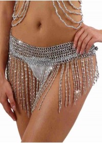 Jupe sexy en perles argentés extensible comme un paréo