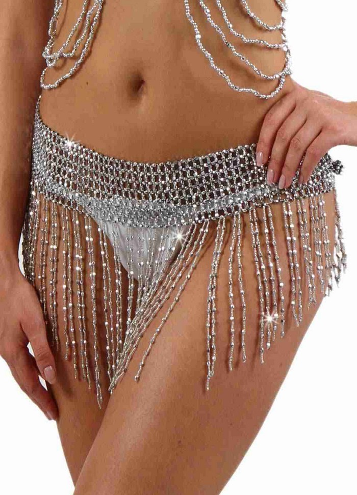 Jupe sexy en perles argentés extensible comme un paréo
