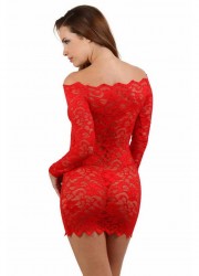 Robe sexy rouge col bardot pour femme