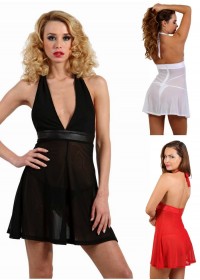 Robe courte et sexy en tulle transparent noir blanc ou rouge