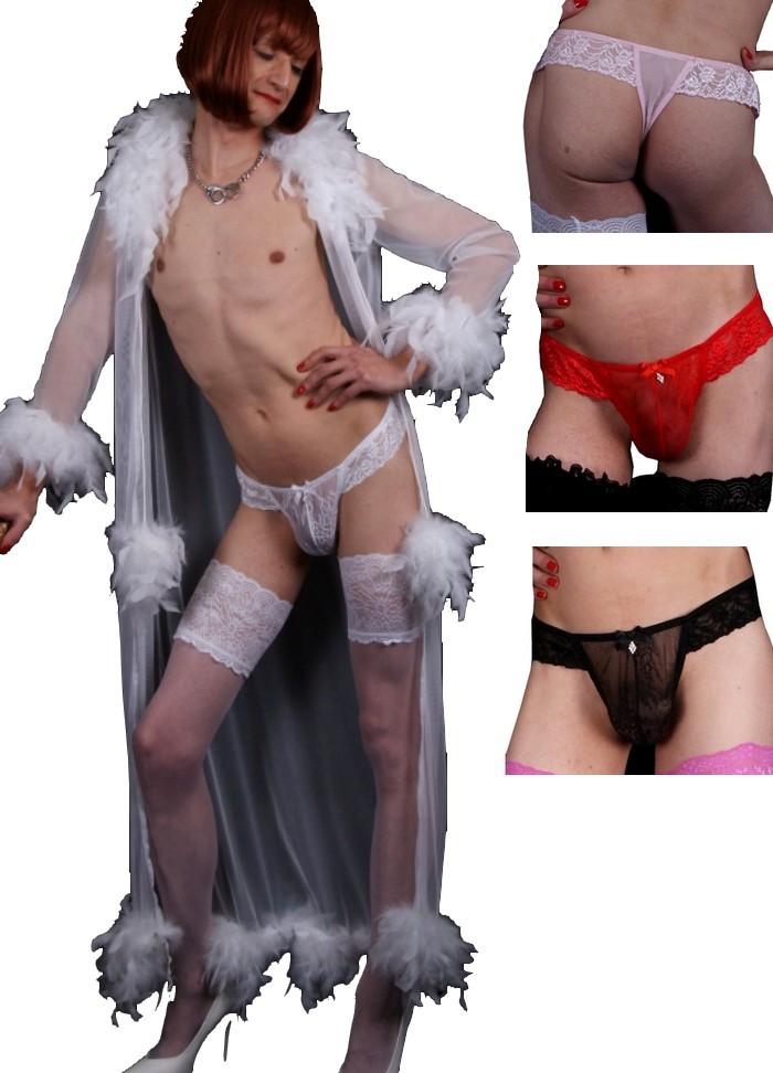 FoliesbyRenaud Glam'chic String homme travesti dentelle  blanc profil