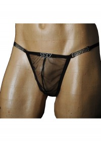 FoliesbyRenaud String Sexy homme travesti en tulle noir & strass  face