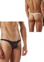 Goodevil 7012-String homme Lace Thong dentelle  noir-blanc