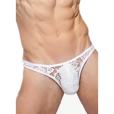 String homme travesti  dentelle transparente blanc