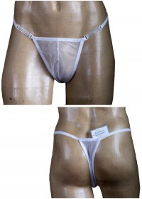 sophielibertine String homme travesti tulle blanc avec strass