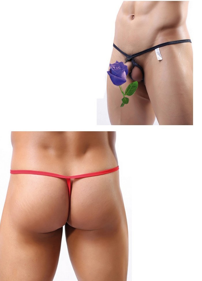 String homme lacet Mini Thong noir-rouge