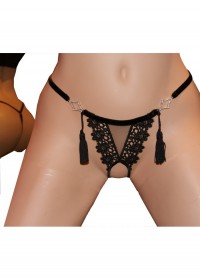 FoliesbyRenaud Mini String femme ouvert strass & pompon