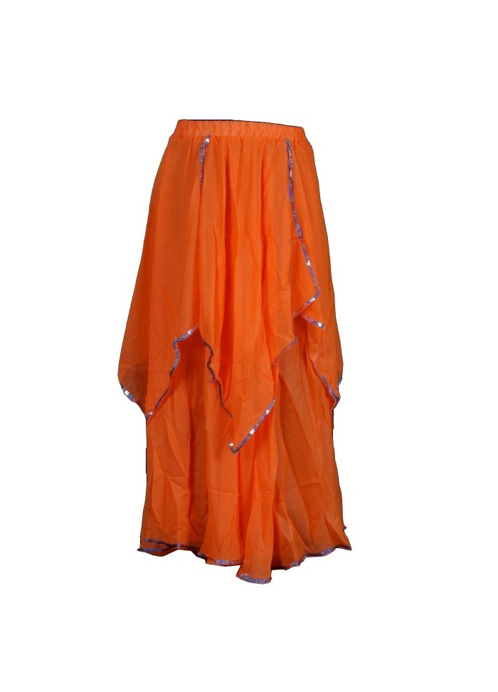 Oriental Jupe longue multi pans orange Sequins argent