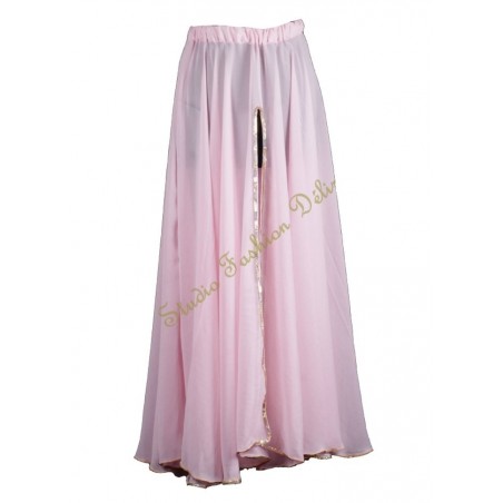Oriental jupe longue rose 1 fente gansé Or