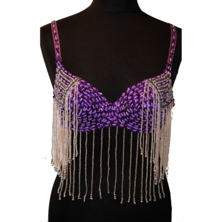 Oriental Soutien gorge violet & perles argent