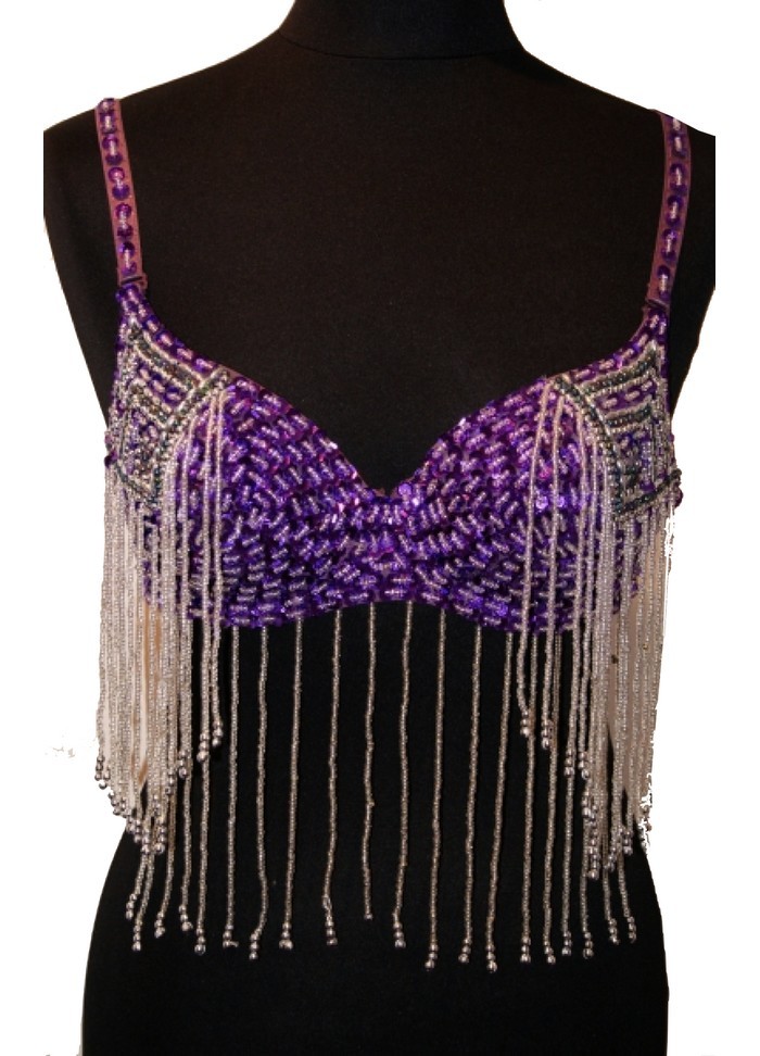 Oriental Soutien gorge violet & perles argent