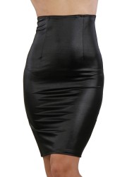 Jupe sexy pour femme en wetlook aspect cuir mi-longue