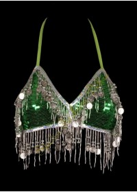 Oriental Soutien gorge vert tour de cou sequin argent