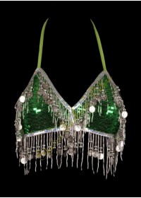 Oriental Soutien gorge vert tour de cou sequin argent