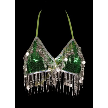 Oriental Soutien gorge vert tour de cou sequin argent