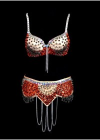 Oriental Soutien gorge & ceinture Pic & chaine métal orange