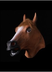 Masque latex adulte animaux tete cheval marron