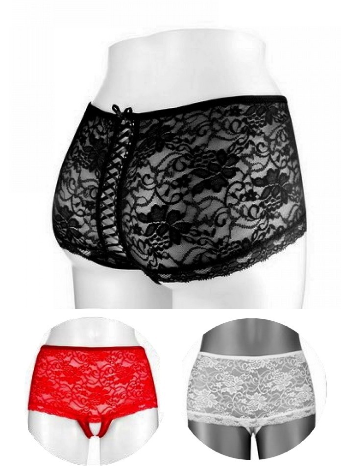 Shorty ouvert entre jambes Cyntia dentelle noir-rouge-blanc