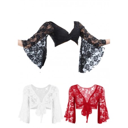 Boléro Top en dentelle manches espagnoles rouge-noir-blanc