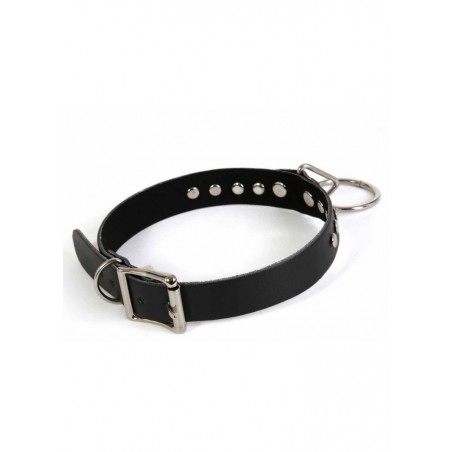 Collier aspect cuir noir avec anneau L43cm