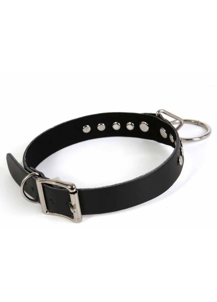 Collier aspect cuir noir avec anneau L43cm