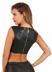 19514 top wetlook aspect cuir noir avec