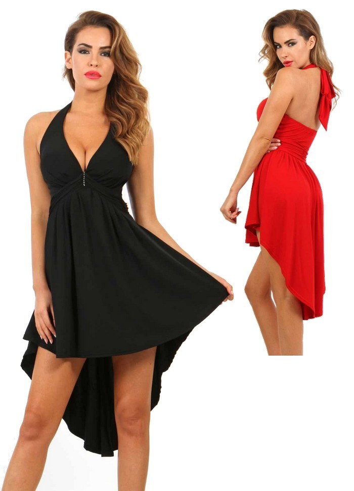 Robe asymétrique sexy pour femme avec joli dos nu et strass