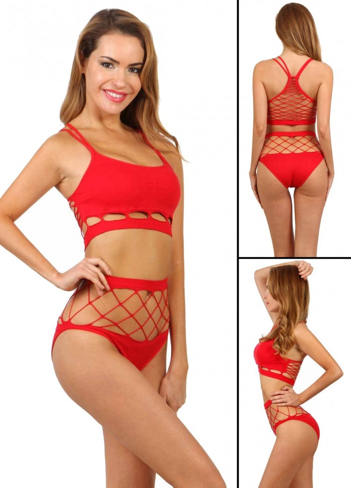 Spazm6027-Ensemble brassière et culotte Anise pole dance rouge