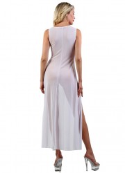 Robe longue fendue sur les cuisses blanche tenue sexy pas cher pour femme
