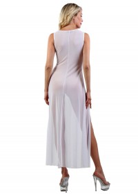 Robe longue fendue sur les cuisses blanche tenue sexy pas cher pour femme